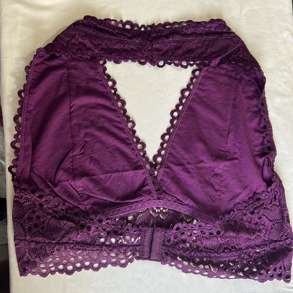PLUS DK PLUM LACE HALTER STRETCH BRALETTE 1X 2X 3X purple new lightweight - Picture 6 of 12